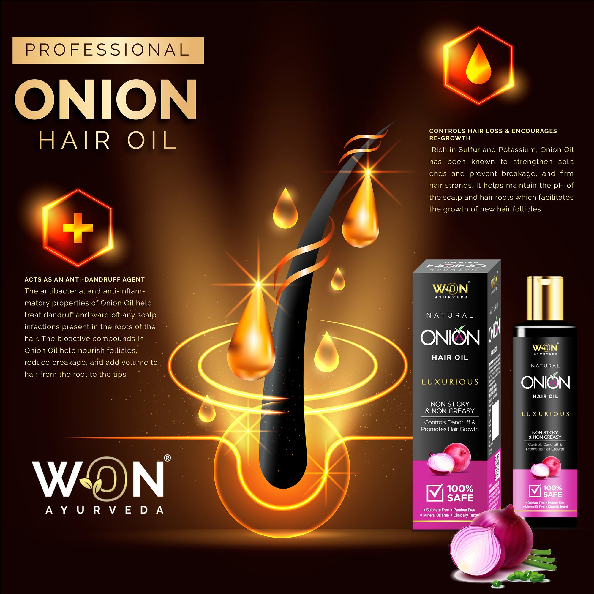 Won Ayurveda Natural Onion Hair Oil for Hair Regrowth and Hair Fall Control